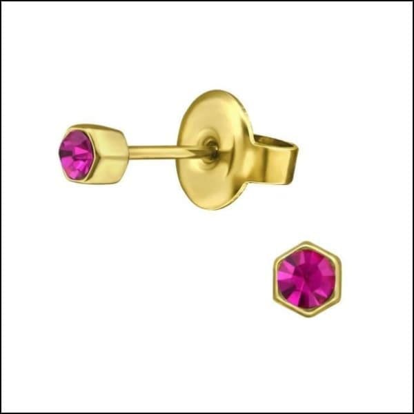Gouden Oorbellen Met Roze Stenen - Zeshoek Oorbellen Kristal