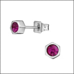 Stalen Zeshoek Oorbellen Kristal Zilverkleur / 4mm / Donker Roze