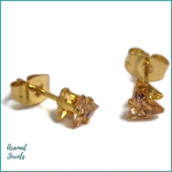 Gouden Oorbellen Met Kleine Diamant, Zweerknopjes Zirkonia Oorbellen Driehoek-