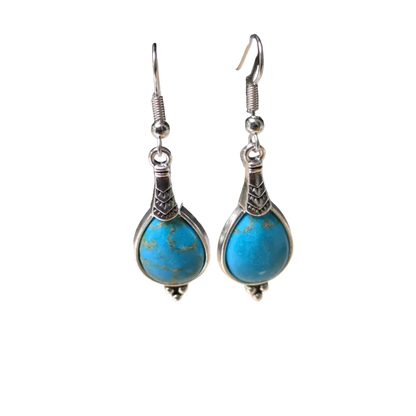 Aramat Jewels® Boho Druppel Oorhangers Met Hemelsblauwe Steen - Synthetische Turquoise Oorbellen