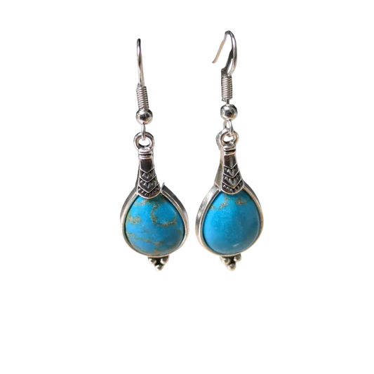 Aramat Jewels® Boho Druppel Oorhangers Met Hemelsblauwe Steen - Synthetische Turquoise Oorbellen