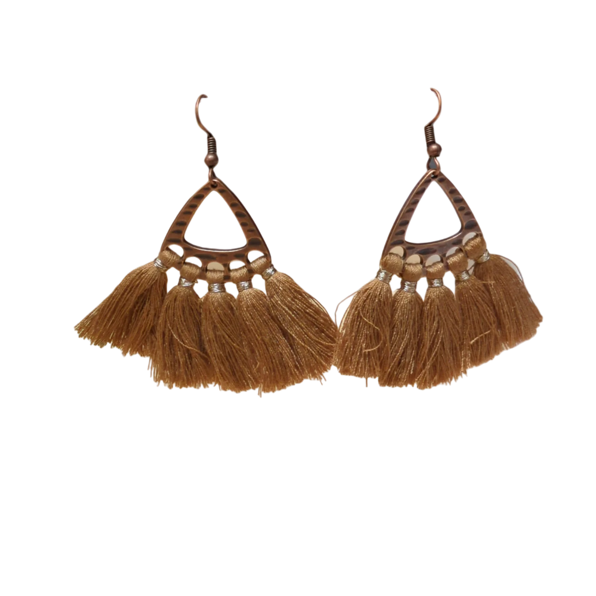 Bronzen driehoekige boho oorhangers met kwastjes voor dagelijks gebruik, 55x30mm