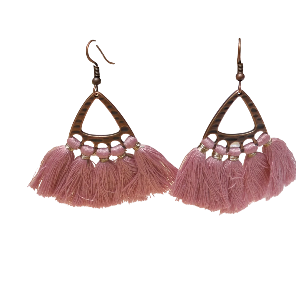 Roze tassel oorhangers met koperen frames voor dagelijks gebruik, 55x30mm boho stijl