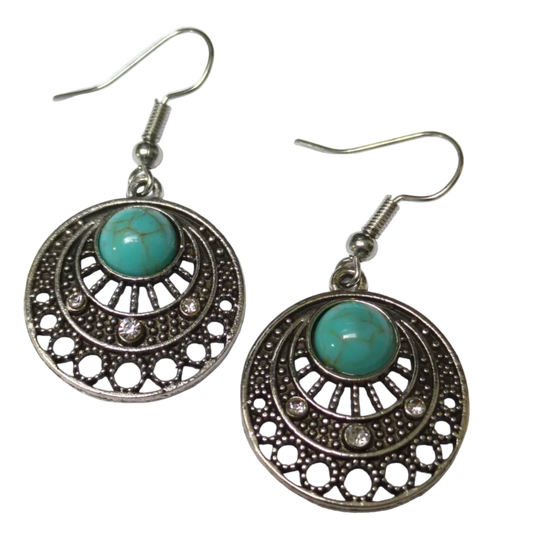 Boho Oorhangers Met Gemarmerde Turquoise Steen, Witte Achtergrond - Aramat Jewels®