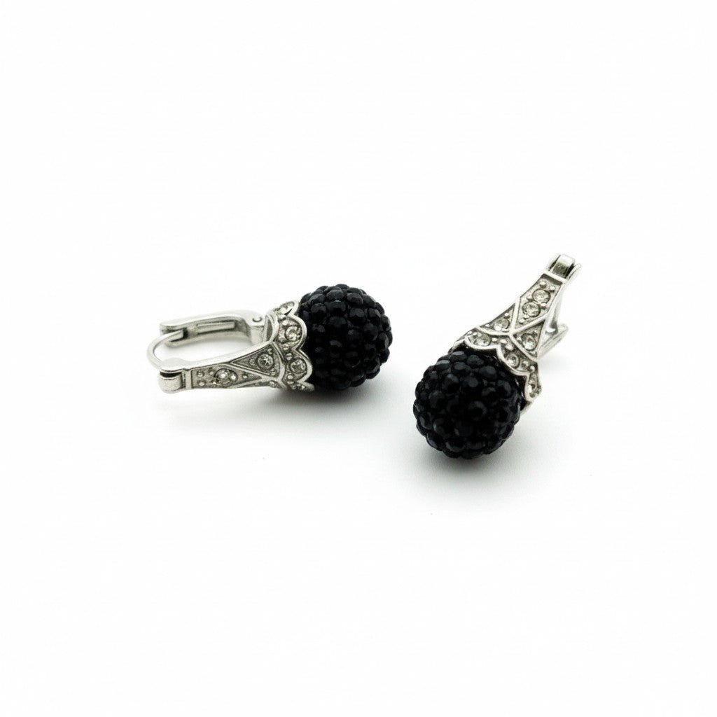 Oorhangers – Zwarte Kristal Bol met Transparante Kristallen RVS Dames - Aramat Jewels - Oorbellen - cadeautip