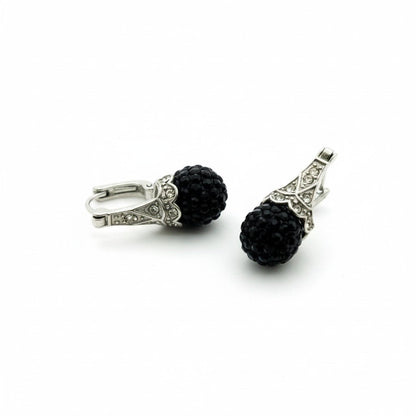 Oorhangers – Zwarte Kristal Bol met Transparante Kristallen RVS Dames - Aramat Jewels - Oorbellen - cadeautip