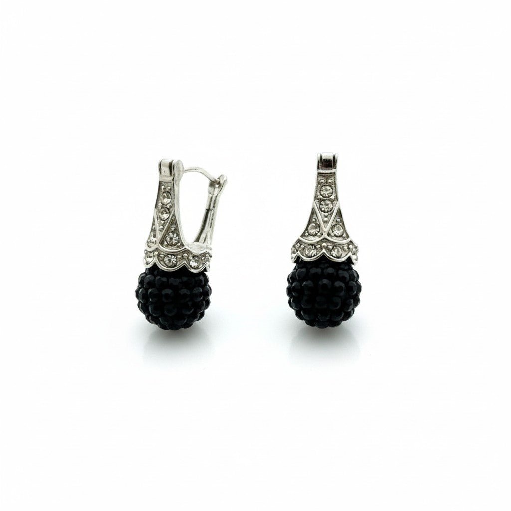 Oorhangers – Zwarte Kristal Bol met Transparante Kristallen RVS Dames - Aramat Jewels - Oorbellen - cadeautip
