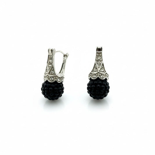 Oorhangers – Zwarte Kristal Bol met Transparante Kristallen RVS Dames - Aramat Jewels - Oorbellen - cadeautip