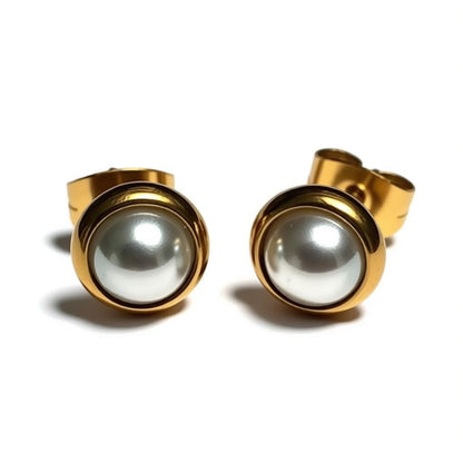 Oorknopjes – Parel Wit Goudkleurig (8mm) - Aramat Jewels - Oorbellen - cadeautip