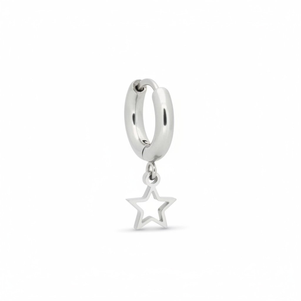Oorringen – 10mm Mini Creolen met Open Ster Bedel RVS Zilverkleur Unisex - Aramat Jewels - Oorringen - cadeautip