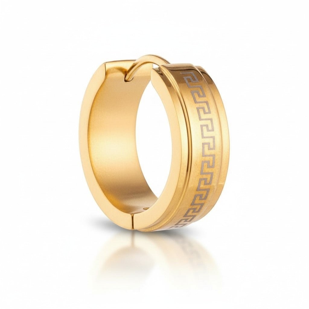 Oorringen – 13mm Mini Creool Grieks Motief RVS Goudkleur Unisex - Aramat Jewels - Oorringen - cadeautip