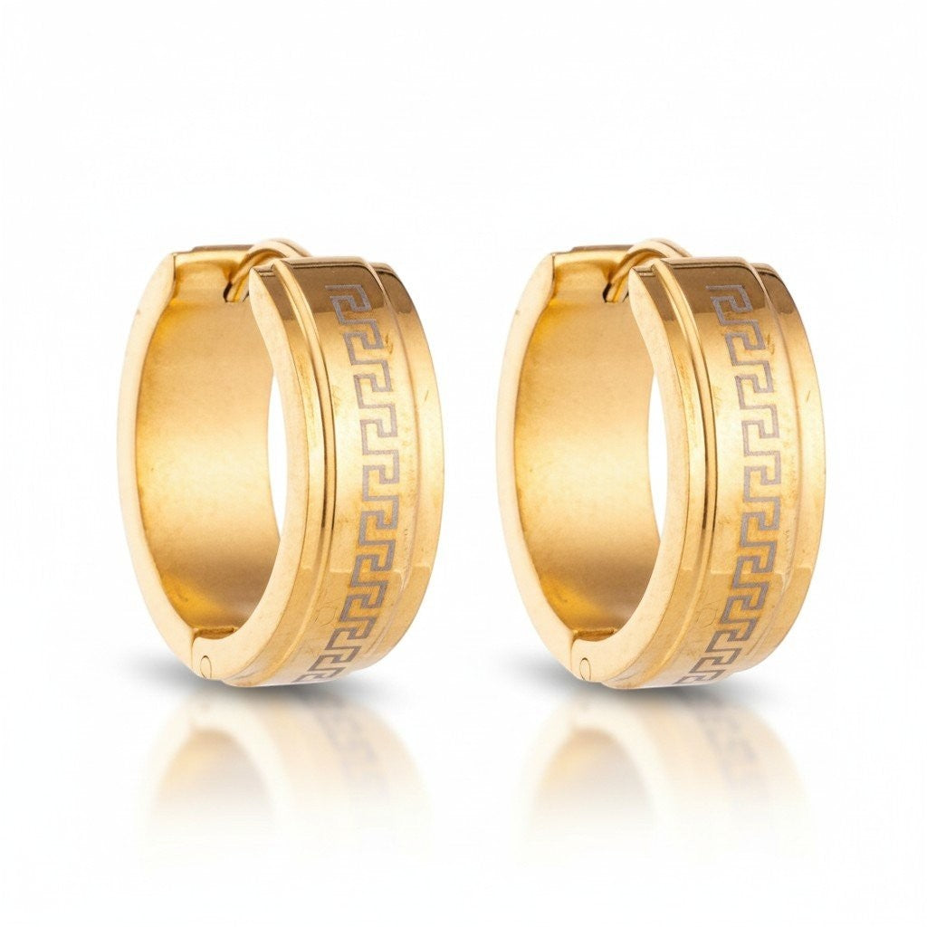 Oorringen – 13mm Mini Creool Grieks Motief RVS Goudkleur Unisex - Aramat Jewels - Oorringen - cadeautip