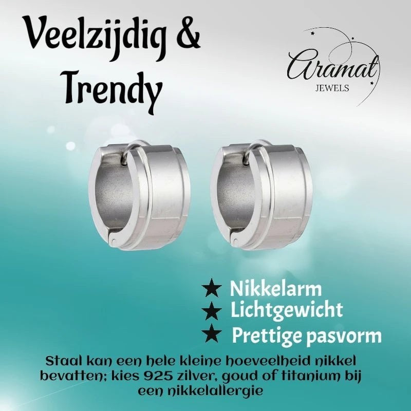 Oorringen – 13mm Mini Creool Opstaande Streep RVS Zilverkleur Unisex - Aramat Jewels - Oorringen - cadeautip
