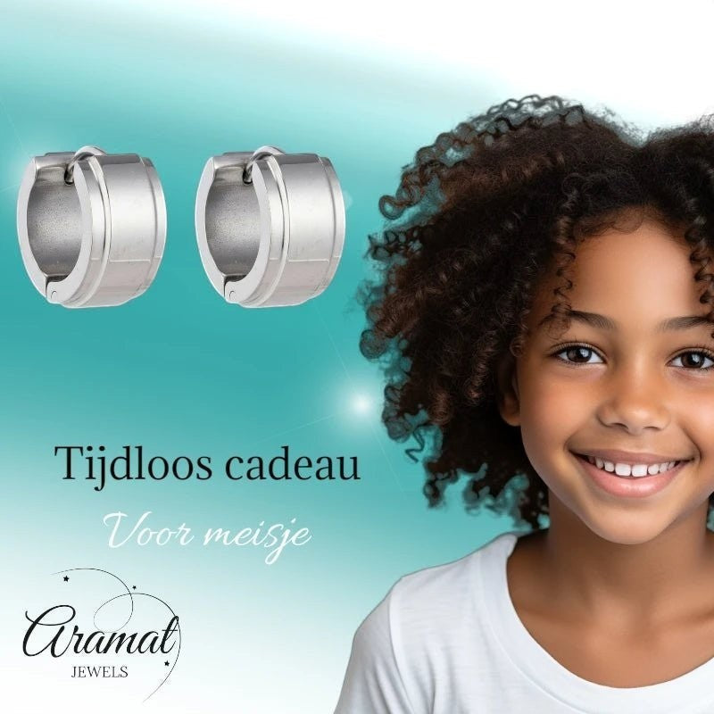 Oorringen – 13mm Mini Creool Opstaande Streep RVS Zilverkleur Unisex - Aramat Jewels - Oorringen - cadeautip