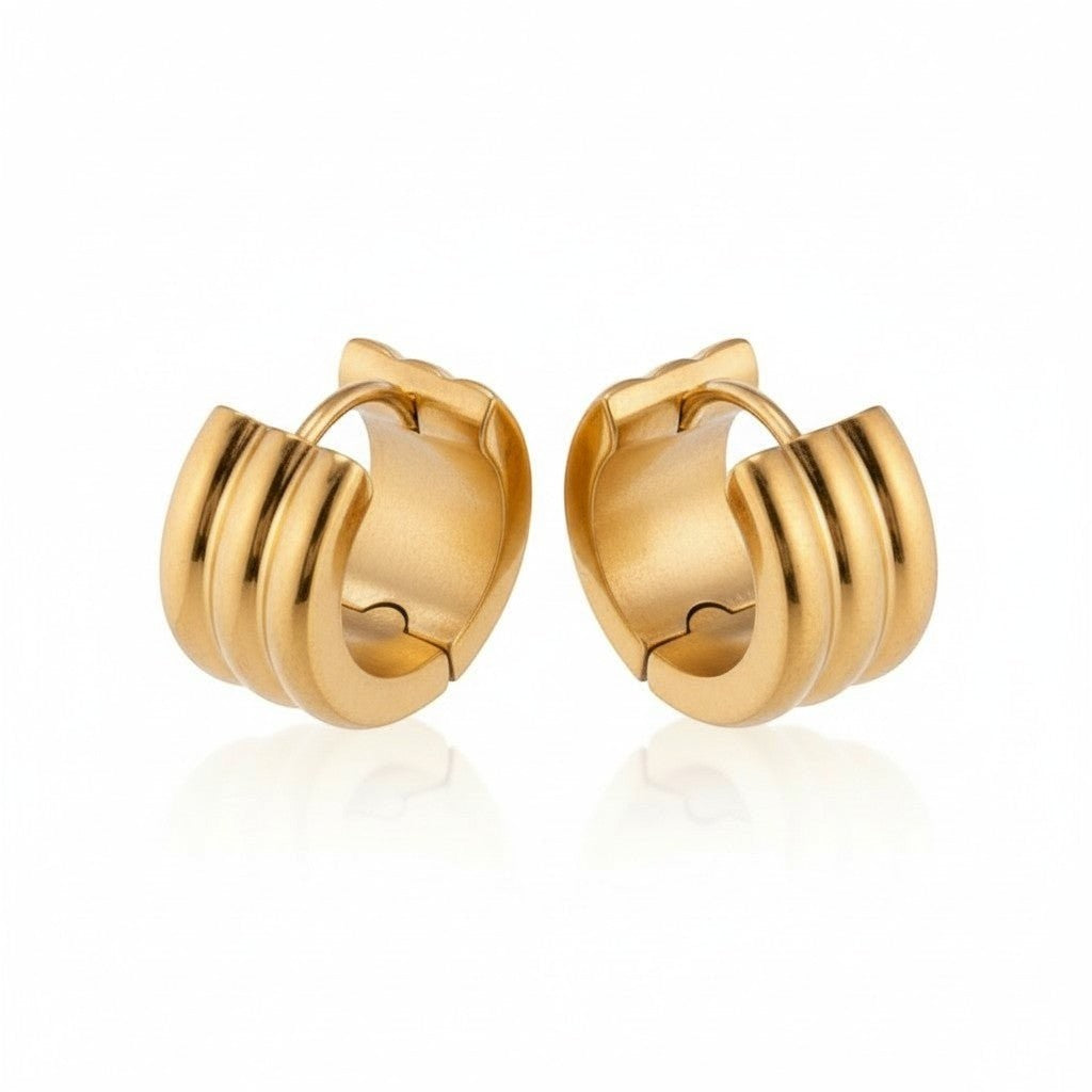 Oorringen – 13mm Mini Creool Streepdesign RVS Goudkleur Unisex - Aramat Jewels - Oorringen - cadeautip