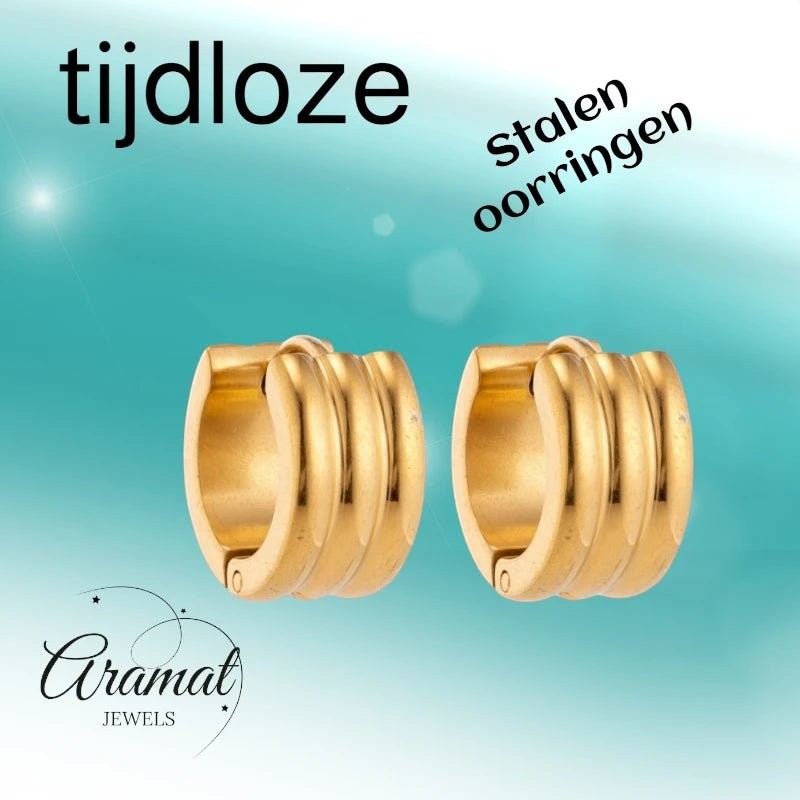 Oorringen – 13mm Mini Creool Streepdesign RVS Goudkleur Unisex - Aramat Jewels - Oorringen - cadeautip