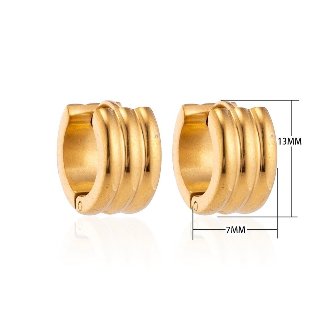 Oorringen – 13mm Mini Creool Streepdesign RVS Goudkleur Unisex - Aramat Jewels - Oorringen - cadeautip