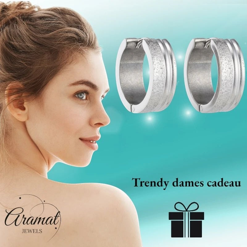 Oorringen – 20mm Creolen Duo Afwerking SandblastedGlans RVS Zilverkleur Unisex - Aramat Jewels - Oorringen - cadeautip