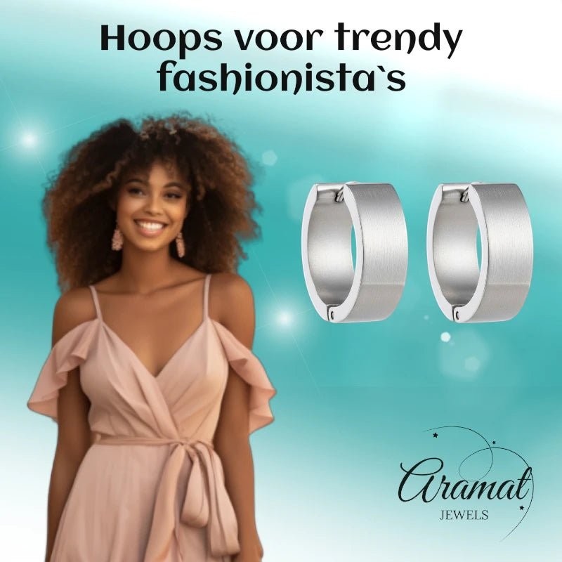 Oorringen – 20mm Creolen Glad Glanzend RVS Zilverkleur Unisex - Aramat Jewels - Oorringen - cadeautip
