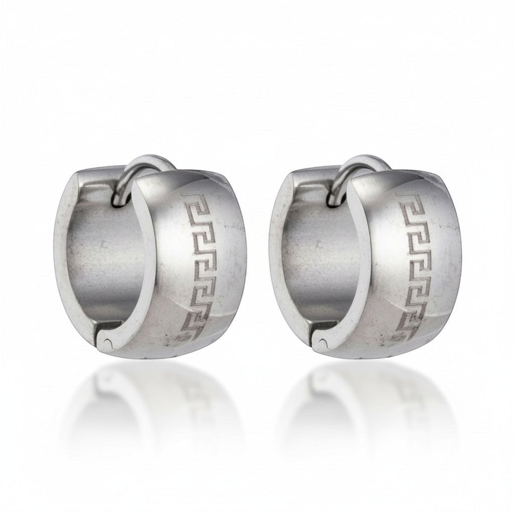 Oorringen – 20mm Creolen Grieks Motief Gelaserd RVS Zilverkleur Unisex - Aramat Jewels - Oorringen - cadeautip