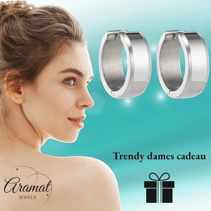 Oorringen – 20mm Creolen met Schuine Rand RVS Zilverkleur Unisex - Aramat Jewels - Oorringen - cadeautip