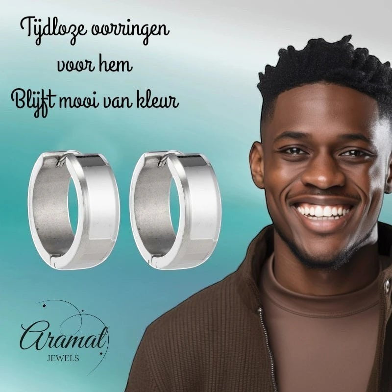 Oorringen – 20mm Creolen met Schuine Rand RVS Zilverkleur Unisex - Aramat Jewels - Oorringen - cadeautip