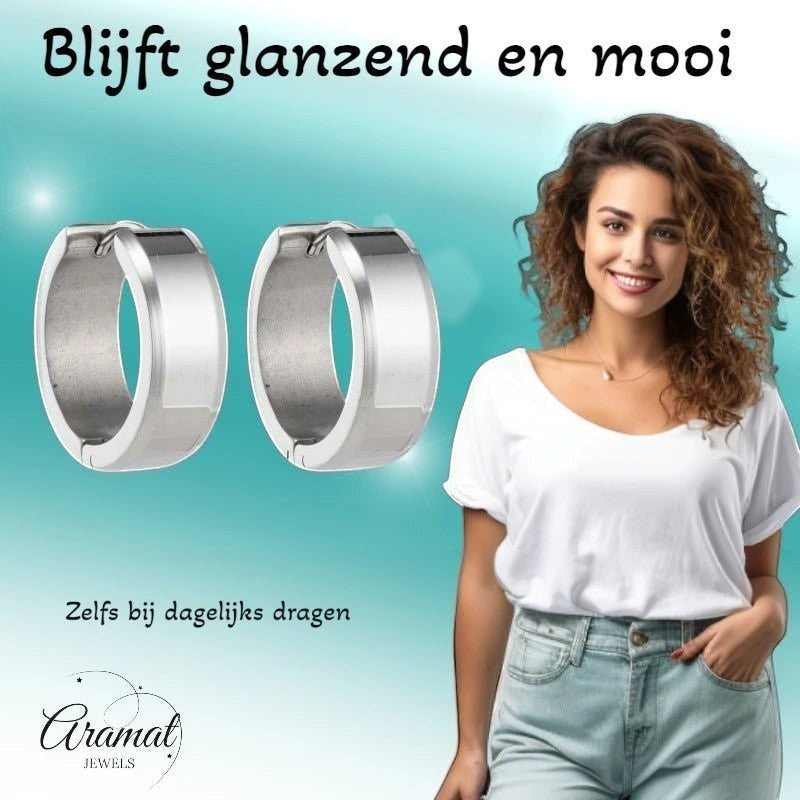 Oorringen – 20mm Creolen met Schuine Rand RVS Zilverkleur Unisex - Aramat Jewels - Oorringen - cadeautip