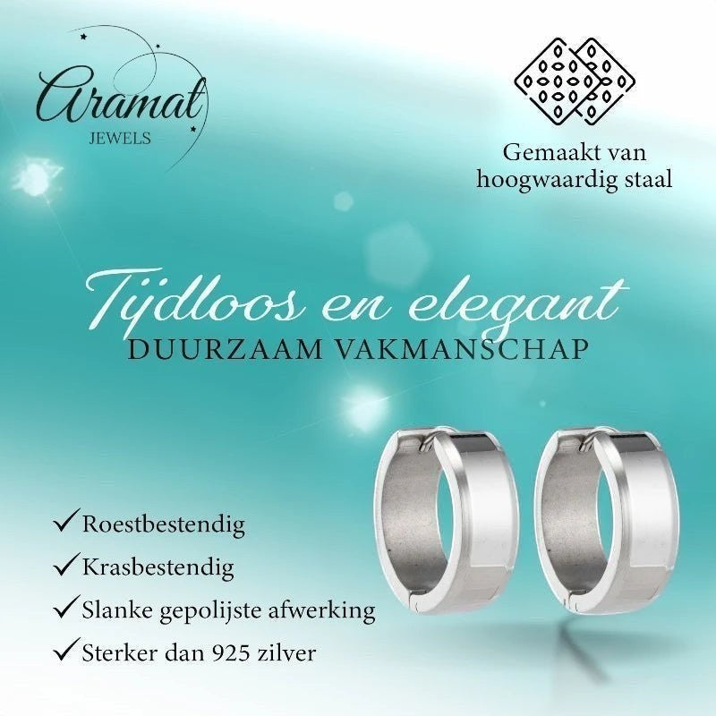 Oorringen – 20mm Creolen met Schuine Rand RVS Zilverkleur Unisex - Aramat Jewels - Oorringen - cadeautip