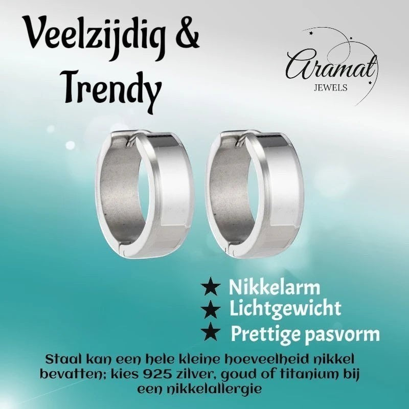 Oorringen – 20mm Creolen met Schuine Rand RVS Zilverkleur Unisex - Aramat Jewels - Oorringen - cadeautip