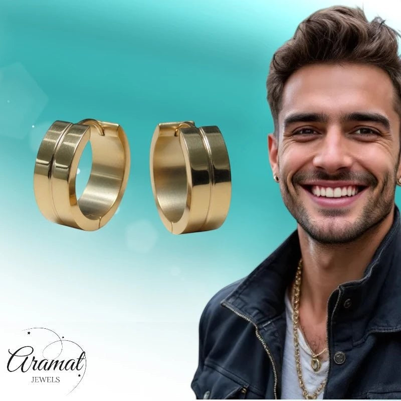 Oorringen – 20mm Creolen met Smalle Lijn RVS Goudkleur Unisex - Aramat Jewels - Oorringen - cadeautip