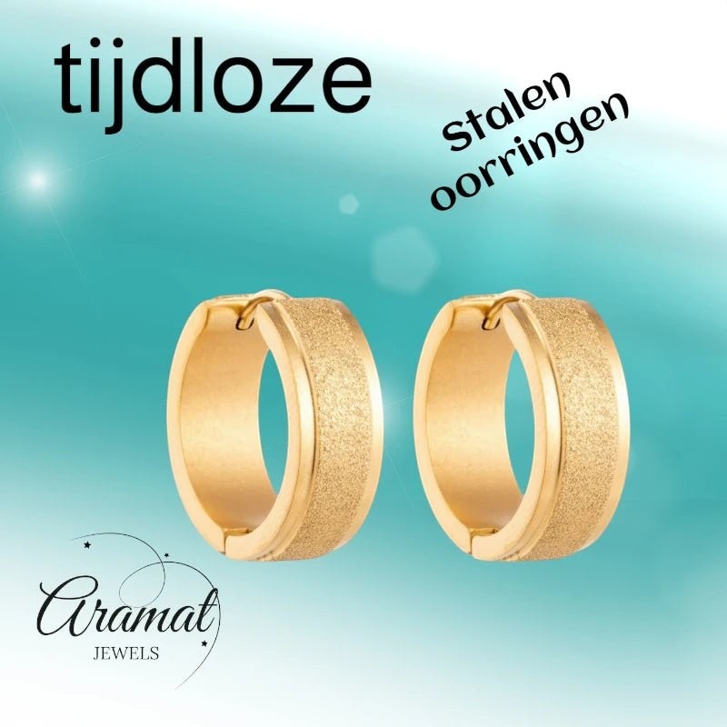 Oorringen – 20mm Creolen Sandblasted Lijn RVS Goudkleur Unisex - Aramat Jewels - Oorringen - cadeautip