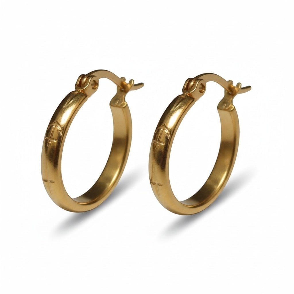 Oorringen – 20mm Creool Anker & Ster Motief RVS Goudkleur Dames - Aramat Jewels - Oorringen - cadeautip