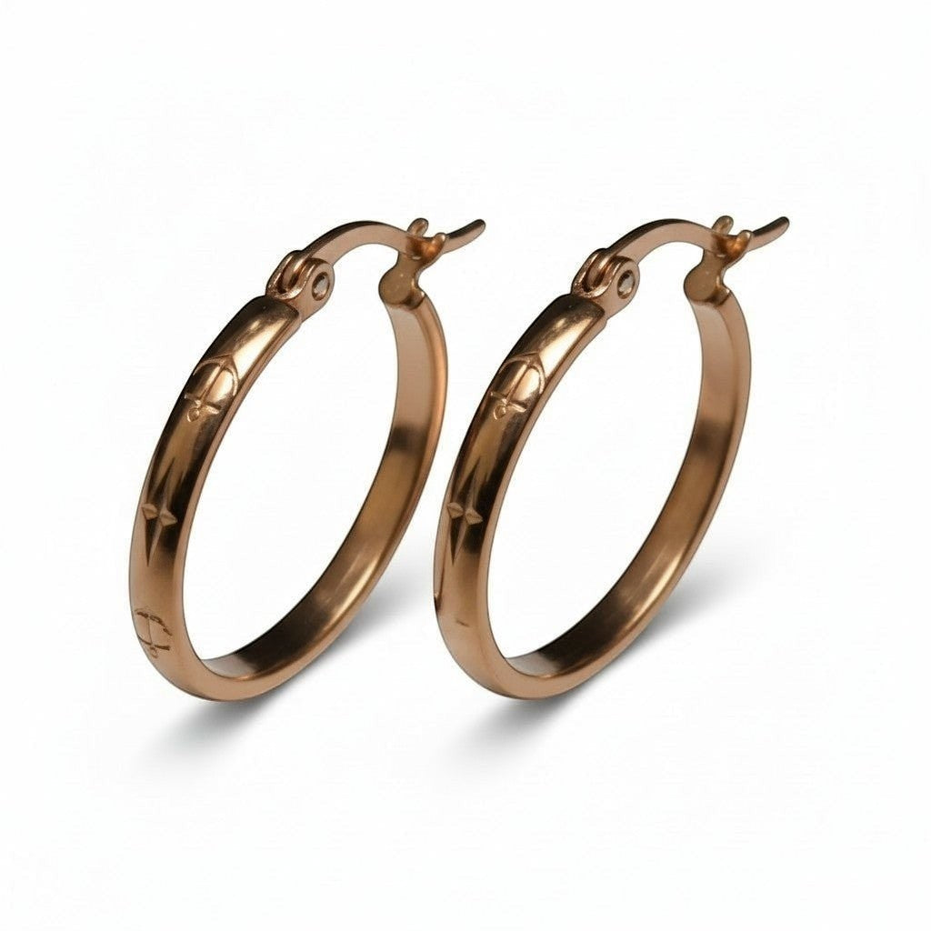 Oorringen – 20mm Creool Anker & Ster Motief RVS Roségoudkleur Dames - Aramat Jewels - Oorbellen - cadeautip