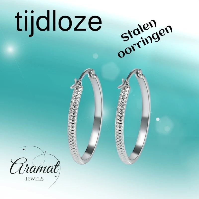 Oorringen – 20mm Creool Puntjes Patroon RVS Zilverkleur Dames - Aramat Jewels - Oorringen - cadeautip
