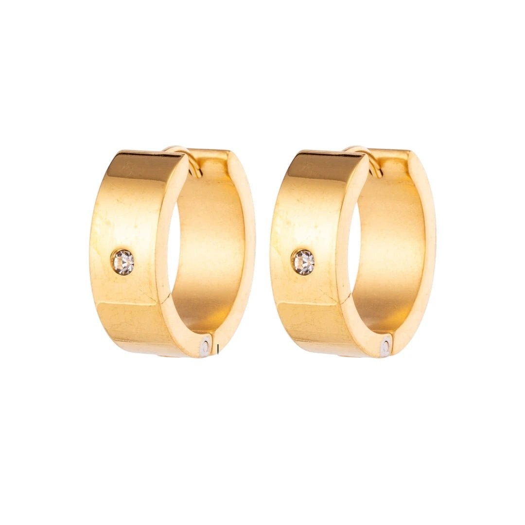 Oorringen – 20mm Glanzende Huggie Creool met Zirkonia RVS Goudkleur - Aramat Jewels - Oorringen - cadeautip