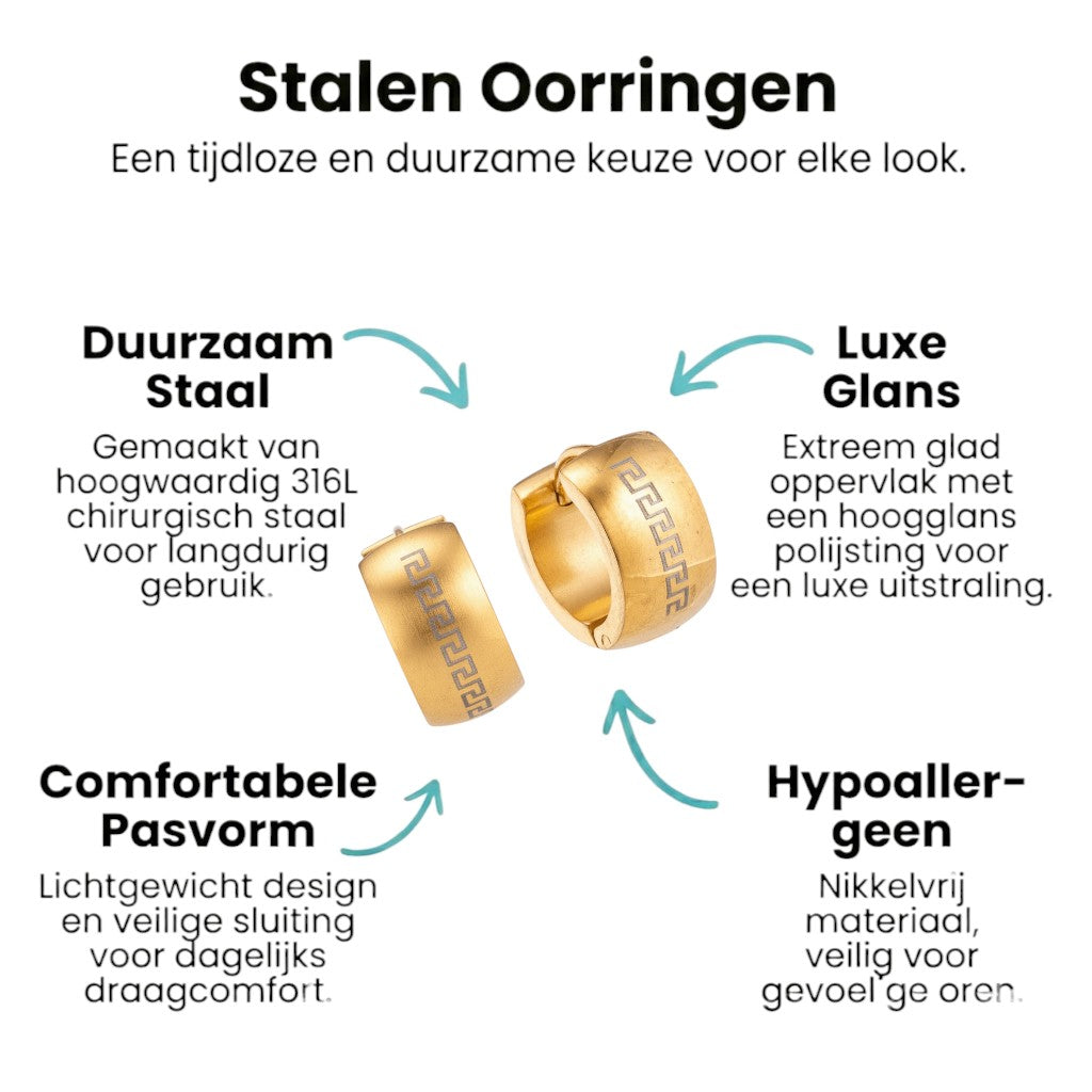 Oorringen – 20mm Grieks Symbool RVS Goudkleur Unisex - Aramat Jewels - Oorringen - cadeautip