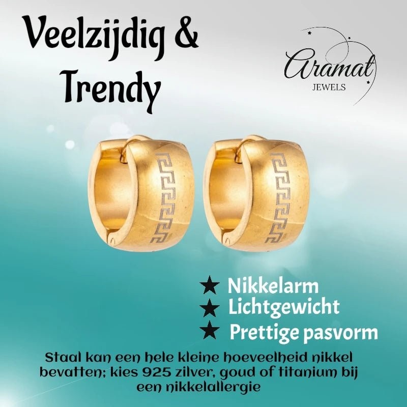 Oorringen – 20mm Grieks Symbool RVS Goudkleur Unisex - Aramat Jewels - Oorringen - cadeautip