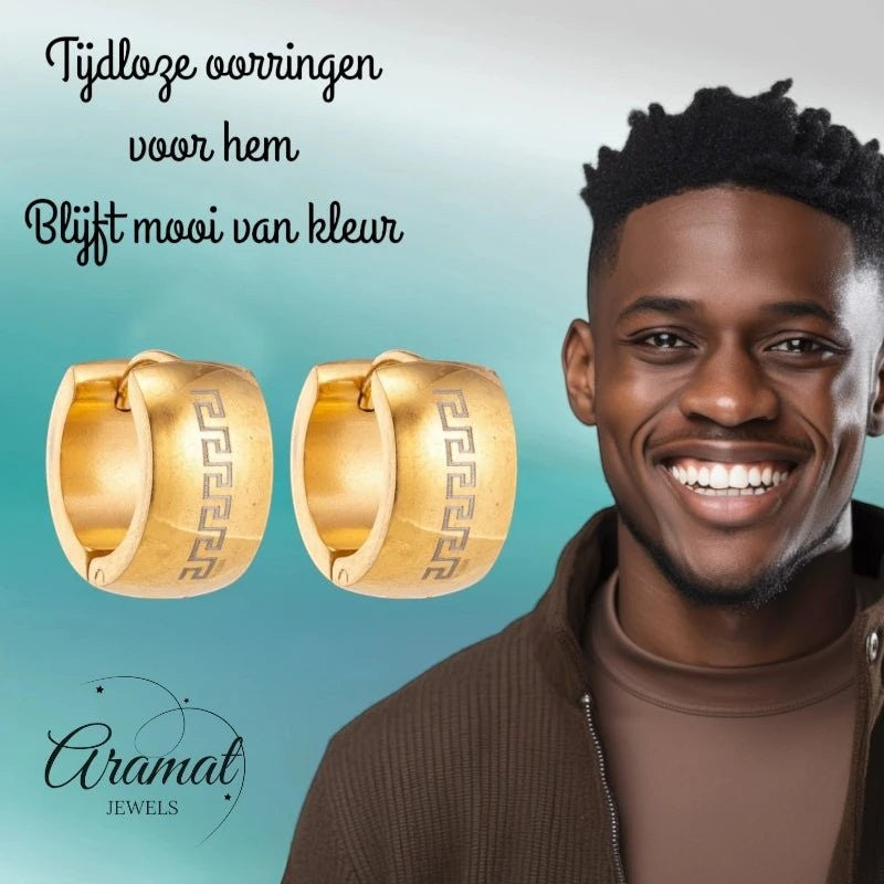 Oorringen – 20mm Grieks Symbool RVS Goudkleur Unisex - Aramat Jewels - Oorringen - cadeautip