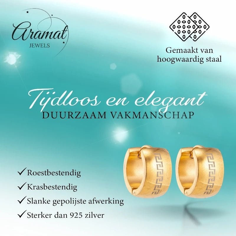Oorringen – 20mm Grieks Symbool RVS Goudkleur Unisex - Aramat Jewels - Oorringen - cadeautip