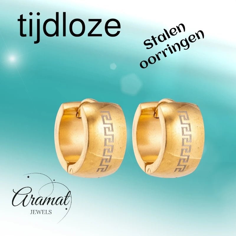 Oorringen – 20mm Grieks Symbool RVS Goudkleur Unisex - Aramat Jewels - Oorringen - cadeautip