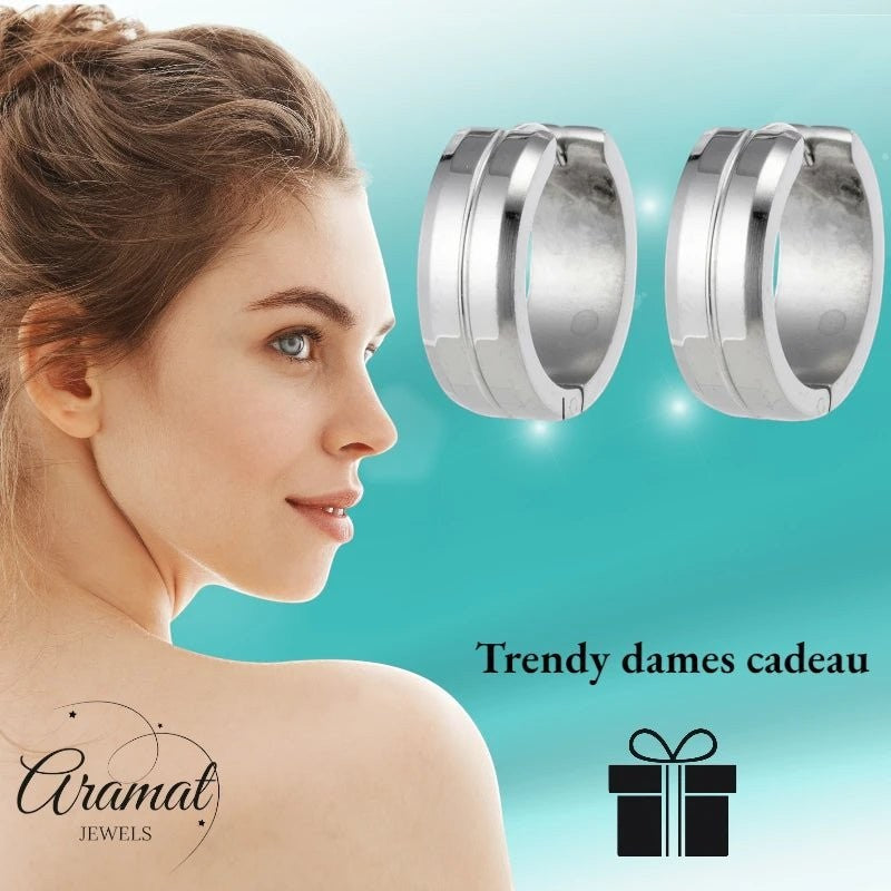 Oorringen – 20mm RVS Met Gleuf Zilverkleur Unisex - Aramat Jewels - Oorringen - cadeautip