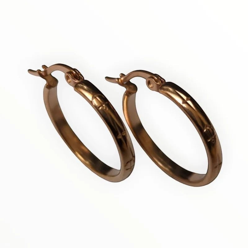 Oorringen – 25mm Creool Anker & Ster Motief RVS Roségoudkleur Dames - Aramat Jewels - Oorbellen - cadeautip