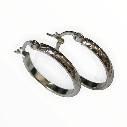 Oorringen – 25mm Creool Ruitjes Patroon RVS Zilverkleur Dames - Aramat Jewels - Oorringen - cadeautip