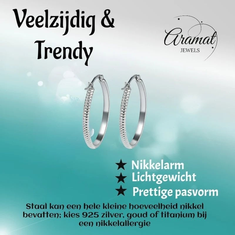 Oorringen – 30mm Creool Puntjes Patroon RVS Zilverkleur Dames - Aramat Jewels - Oorringen - cadeautip