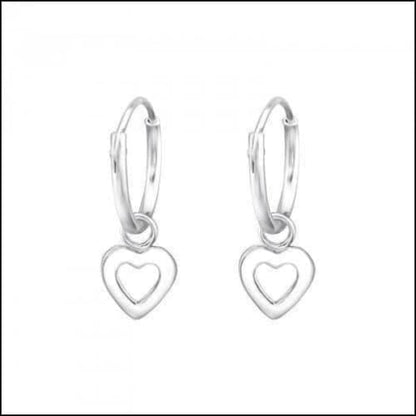 Zilveren Kinder Oorringen Met Hanger - Sterling Heart Hoop Earrings