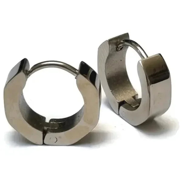 Stalen Huggie Oorringen 14mm Rvs Unisex Hoekig-14x4mm | Oorbellen