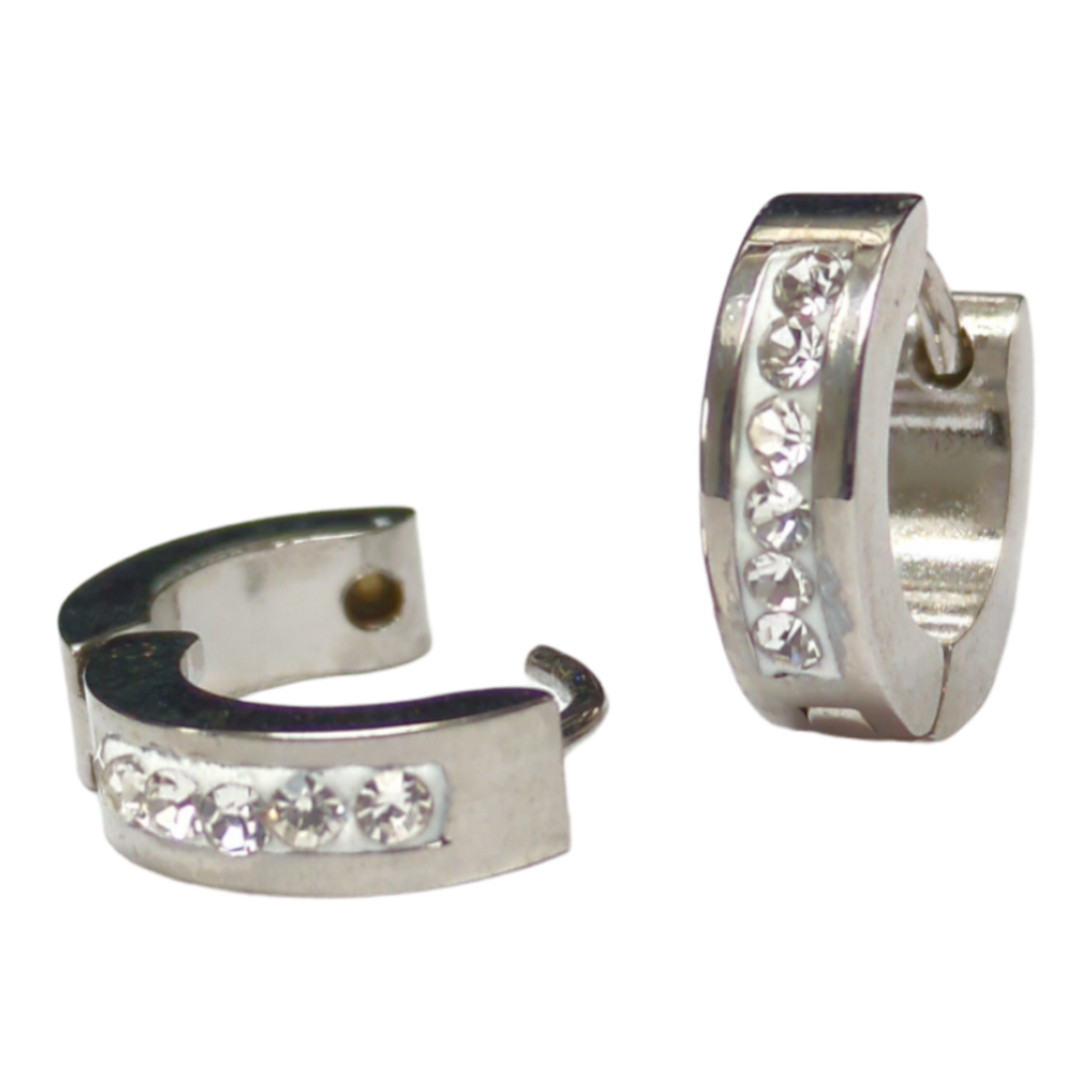 Stalen Huggie Oorringen 14mm Rvs Unisex Kristal-14x4mm | Oorbellen