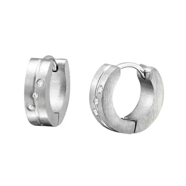 Stalen Huggie Oorringen 14mm Rvs Unisex Zirkonia-streep-14x4mm | Oorbellen