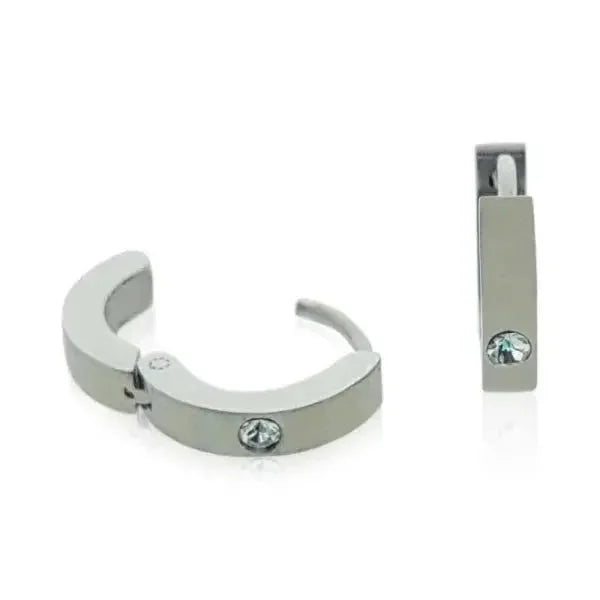 Stalen Huggie Oorringen 14mm Rvs Unisex Kristal-14x3mm | Oorbellen