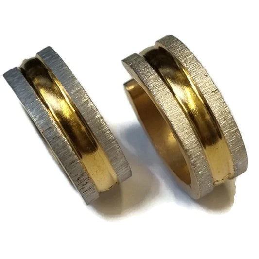Twee Gouden En Zilveren Ringen - Moderne Bicolor Matte Stalen Oorringen